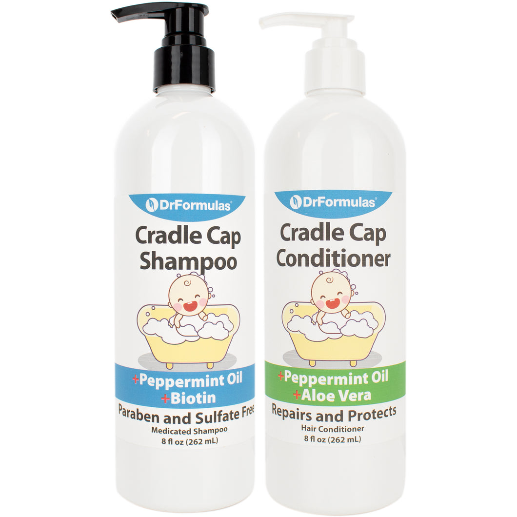 DrFormulas Cradle Cap Shampoo + Conditioner Set with Avocado and Peppermint Oil for Babies, Kids, and Infants
