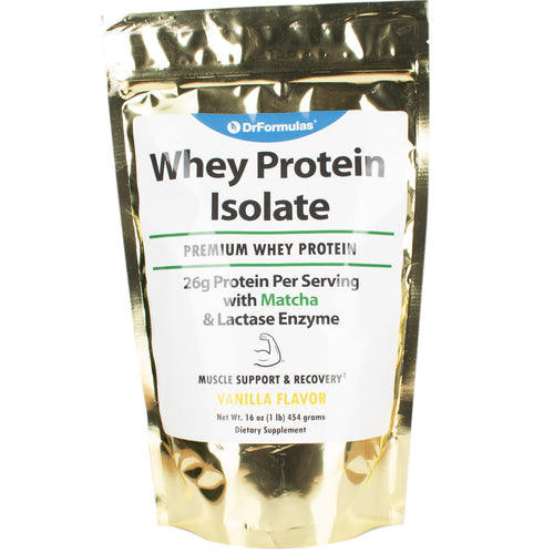 DrFormulas Lactose Free Whey Protein Powder (Isolate) with Lactase, Organic Matcha with Vanilla Flavor, 1 lb