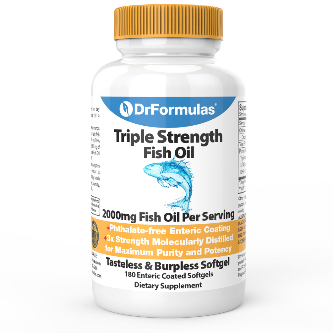DrFormulas Omega 3 Fish Oil 2000 Milligram Burpless Supplement | Triple Strength Omega 3 (EPA and DHA) Once Daily (Not 6-9) Softgel Pills (Not Capsules or Gummies)