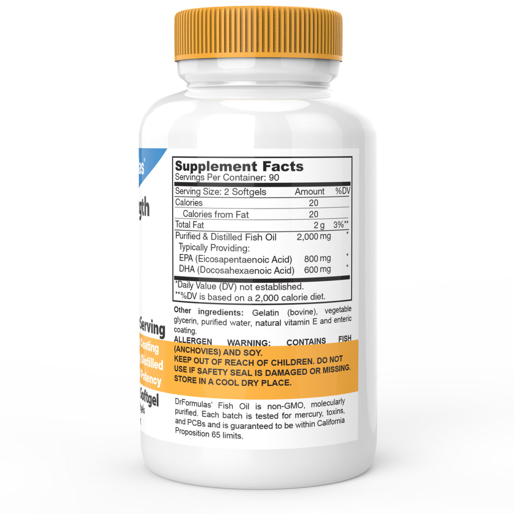 DrFormulas Omega 3 Fish Oil - Burpless, Triple Strength, Purified