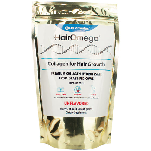 DrFormulas HairOmega Collagen for Hair Growth Hydrolyzed Protein Powder Peptides - Low Carbohydrate, 16oz