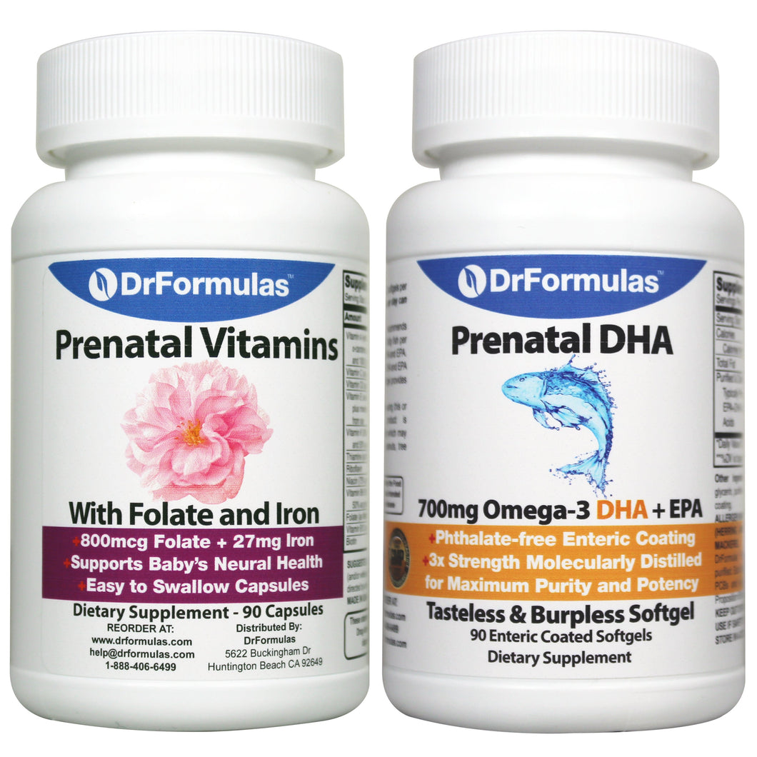 DrFormulas Prenatal Vitamins with DHA, Folate/Folic Acid/Methyfolate and Iron for Pregnant and Breasfeeding Women, Multivitamin Supplement Pills